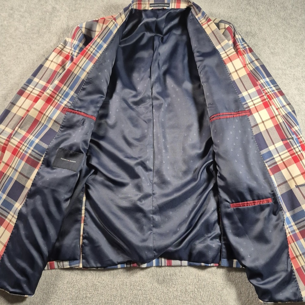 Tommy Hilfiger Mens Plaid 100% Cotton Multi-color 2 Btn Blazer Sport Coat 46R - Picture 8 of 10